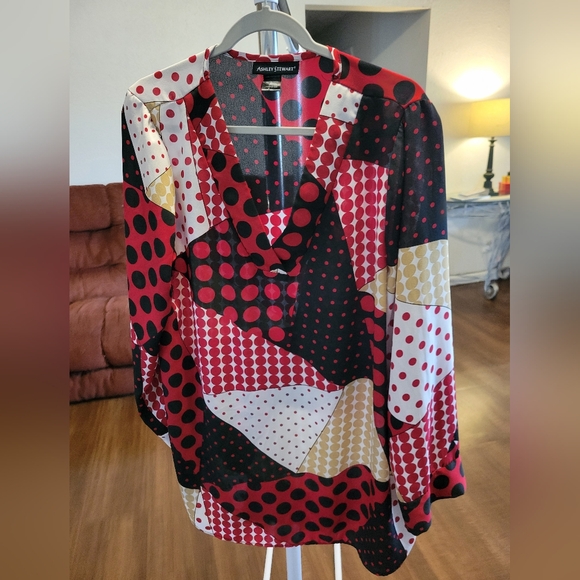 Ashley Stewart Dresses & Skirts - Ashley Stewart Colorful Polka Dot Long Sleeve Dress